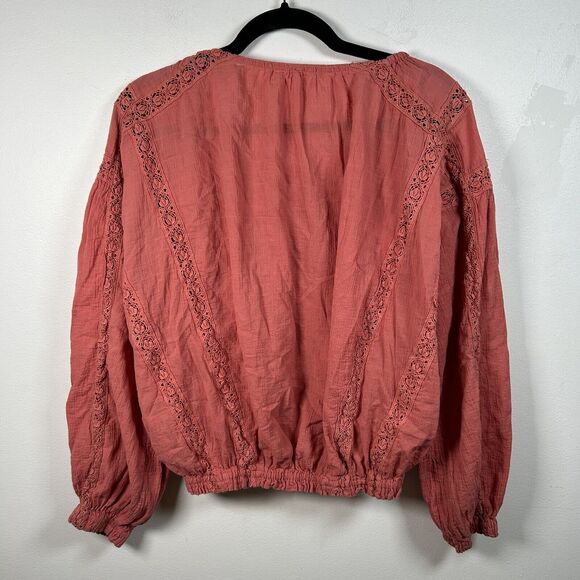 Free People Maria Blouse Pink Embroidered Peasant Shirt XS Blouse - Picture 5 of 8